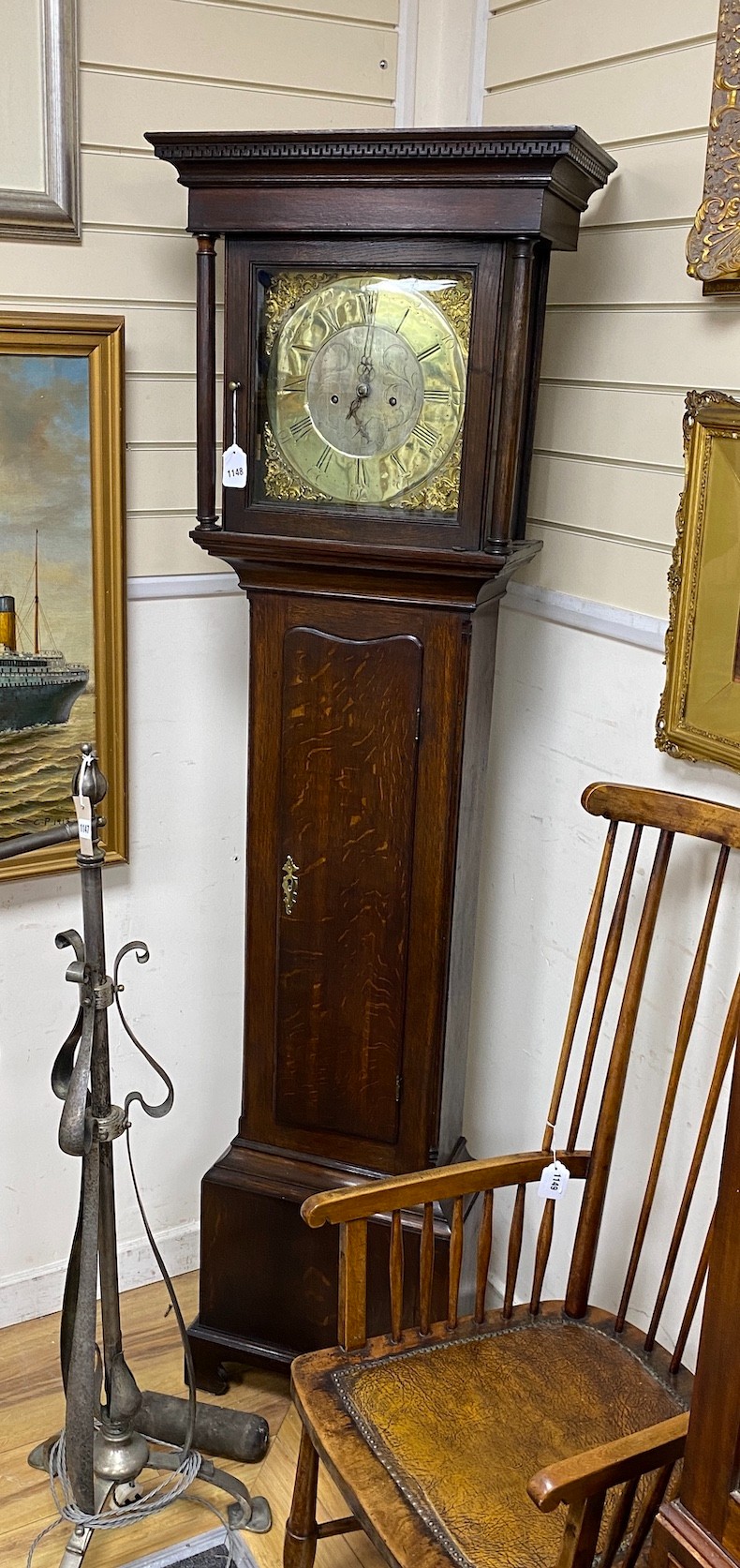 Benjamin Booth of Pontefract A George III oak cased 8-day brass and silver face longcase clock, height 193cm